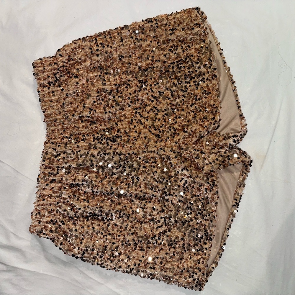 Sequin Embellished Tan Shorts